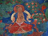 Lo Manthang Thubchen 04-5 Entrance Right Of Door Small Painting Close Up Spend some time before entering the main assembly hall at Thubchen Gompa in Lo Manthang, and you can see this very small but exquisite painting to the right of the assembly hall entrance door.